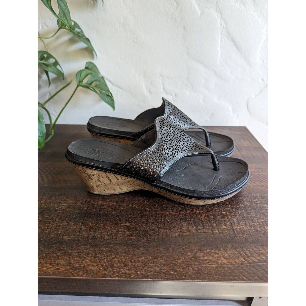 Dr. Scholl's Women's Black Perforated Wedge Slip-on Sandals - Size 10